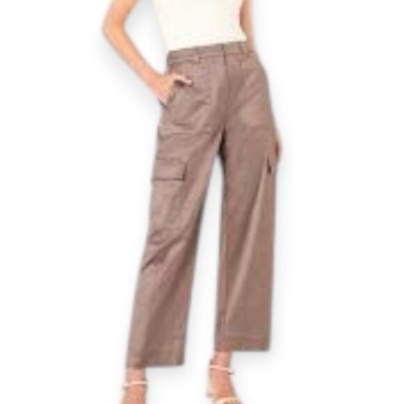 Old Navy Satin Extra High Rise Sz 12 Wide Leg Cargo Utility Barrel Pull On Pants - Picture 1 of 14
